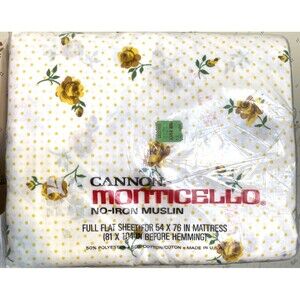 Vintage Sheet Cannon Monticello Full Flat 81x104” USA Yellow Roses NOS Texas